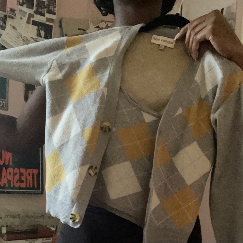 Grey yellow and white size medium argyle sweater set